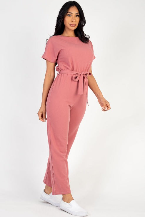 Tie Waist Relaxed Fit Capri Jumpsuit