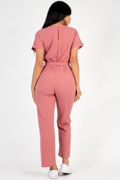 Tie Waist Relaxed Fit Capri Jumpsuit