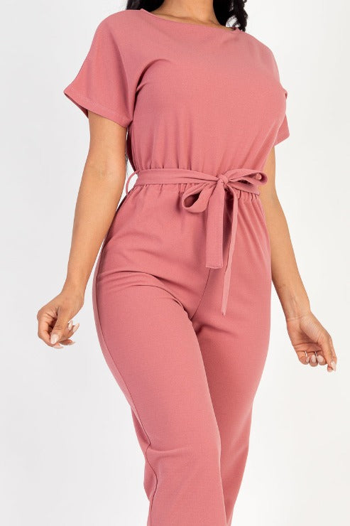 Tie Waist Relaxed Fit Capri Jumpsuit