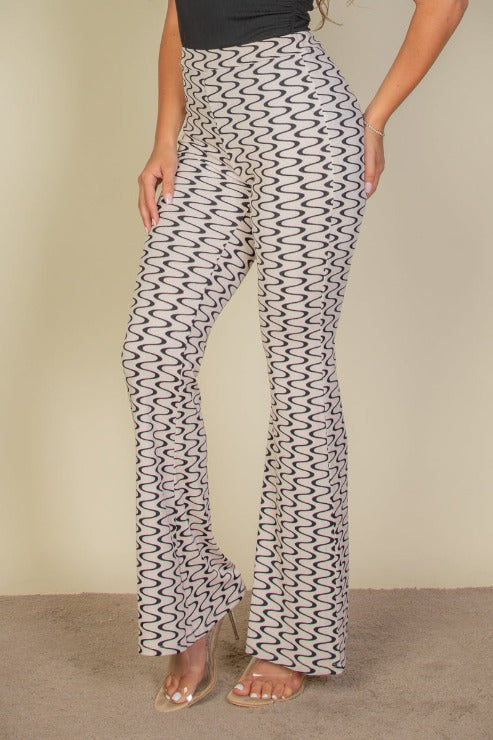Wide Leg Wavy Print Stretch Flare Pants
