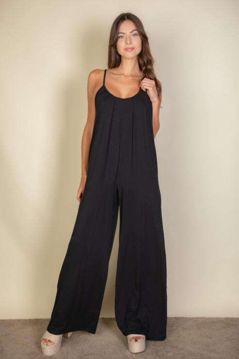 Spaghetti Strap Solid Wide Leg Jumpsuit