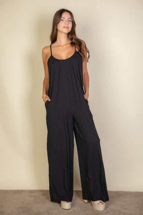 Spaghetti Strap Solid Wide Leg Jumpsuit