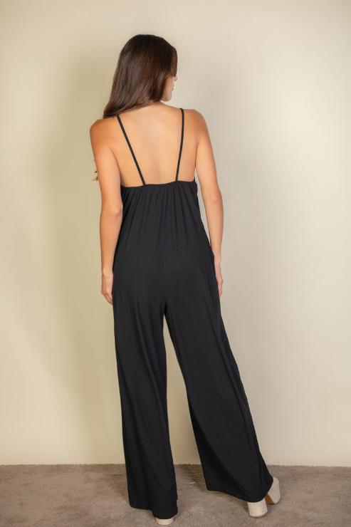 Spaghetti Strap Solid Wide Leg Jumpsuit