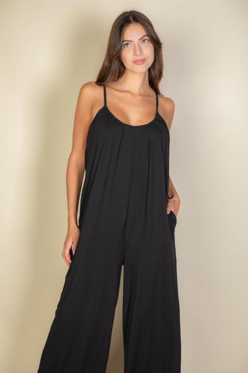 Spaghetti Strap Solid Wide Leg Jumpsuit