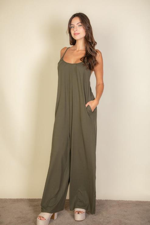 Spaghetti Strap Solid Wide Leg Jumpsuit