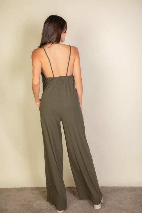 Spaghetti Strap Solid Wide Leg Jumpsuit