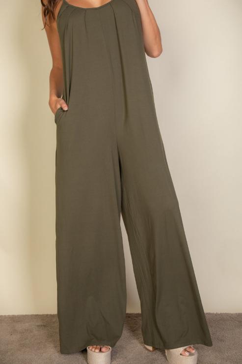 Spaghetti Strap Solid Wide Leg Jumpsuit