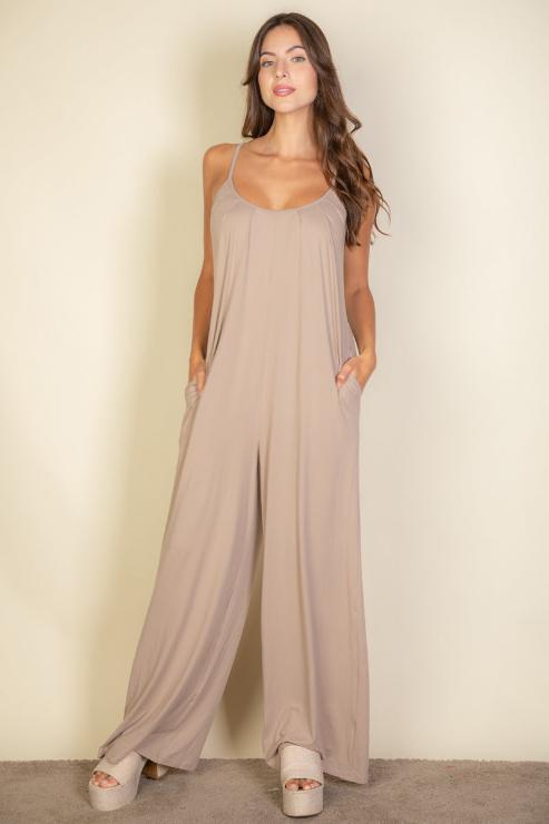Spaghetti Strap Solid Wide Leg Jumpsuit