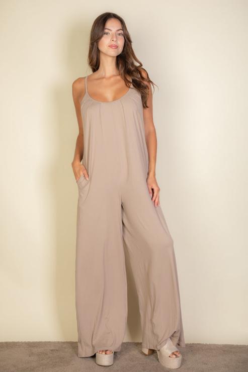 Spaghetti Strap Solid Wide Leg Jumpsuit