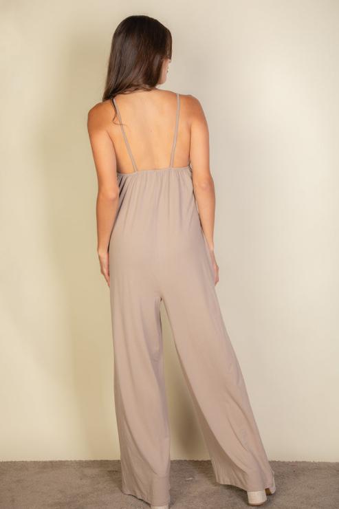 Spaghetti Strap Solid Wide Leg Jumpsuit