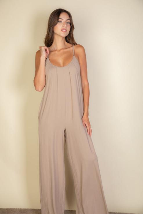 Spaghetti Strap Solid Wide Leg Jumpsuit