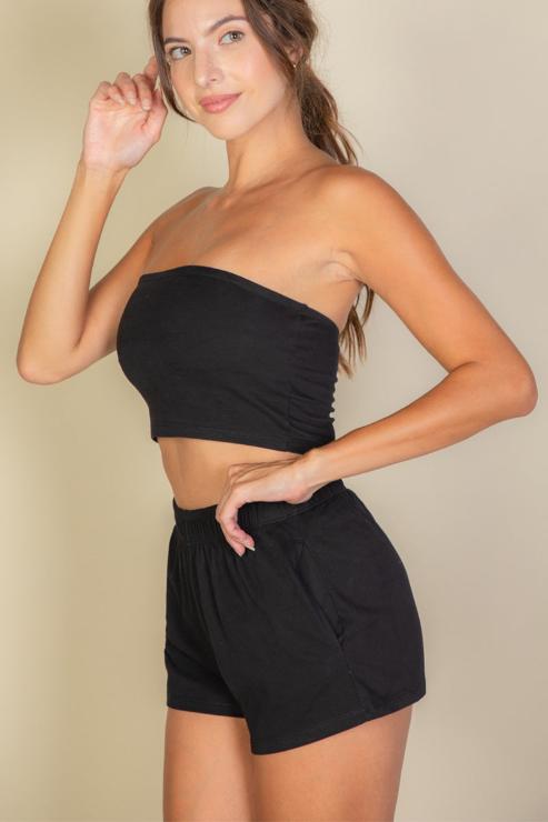 Terry Cloth Tube Top And Shorts Two Piece Set