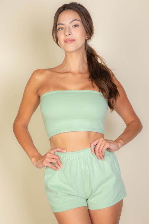 Terry Cloth Tube Top And Shorts Two Piece Set