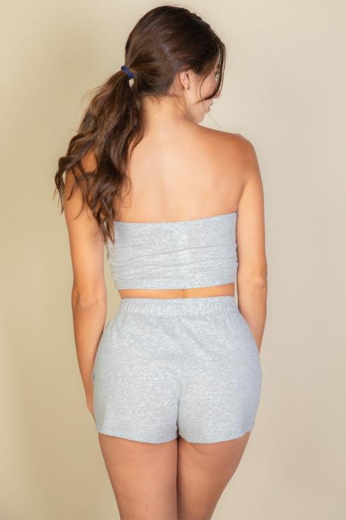Terry Cloth Tube Top And Shorts Two Piece Set