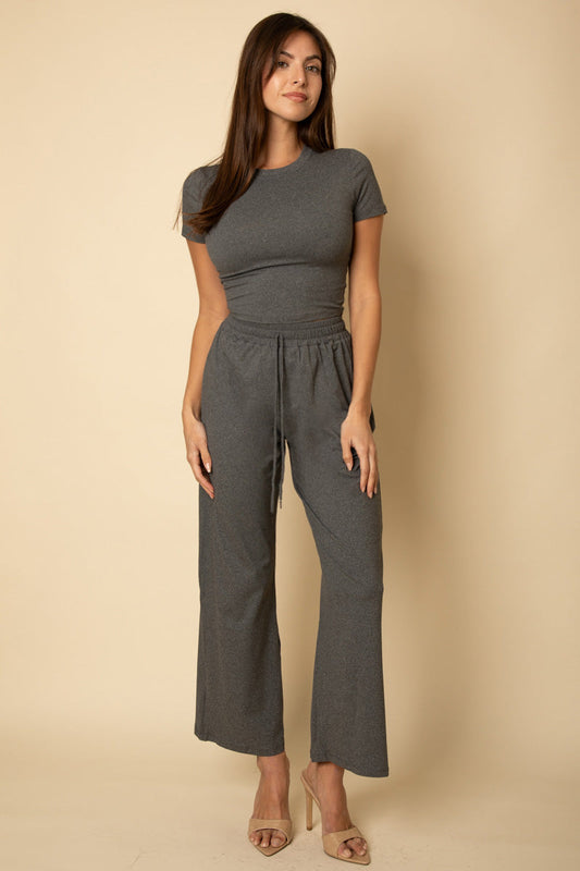 Relaxed Fit Short Sleeve Top and Wide-Leg Casual Pants Set