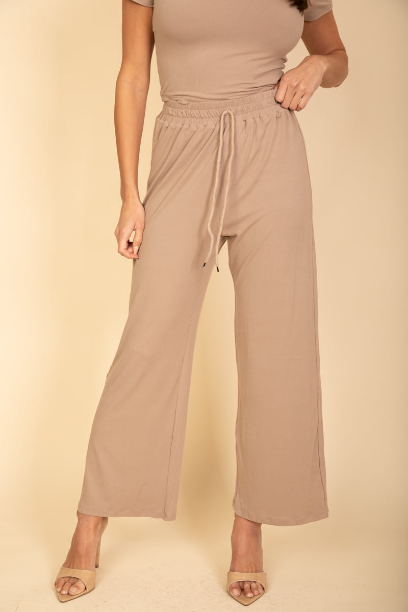 Relaxed Fit Short Sleeve Top and Wide-Leg Casual Pants Set