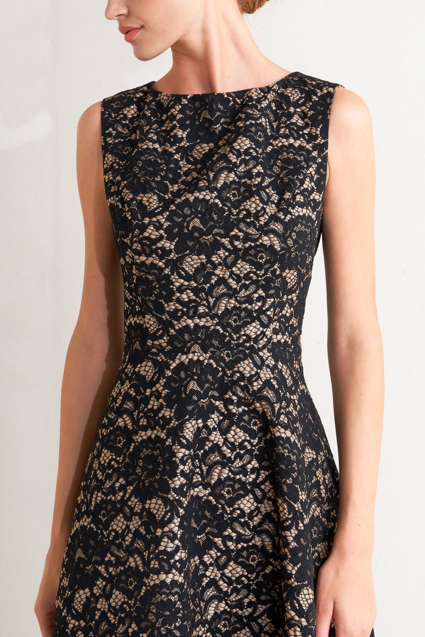 NightFall Chic Lace Woven Midi Dress
