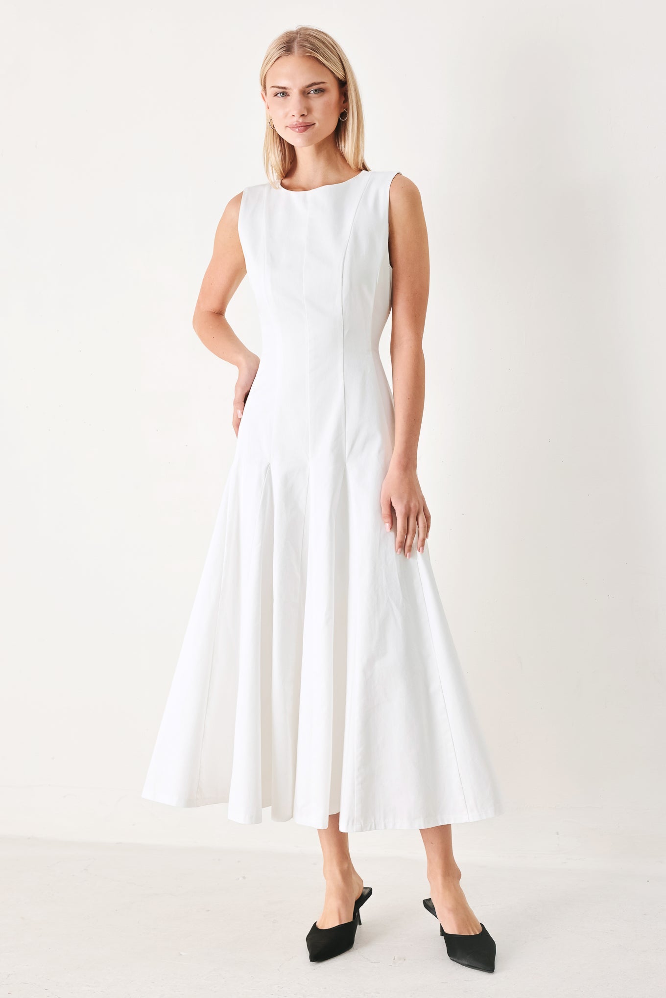 WHITE WOVEN MIDI DRESS