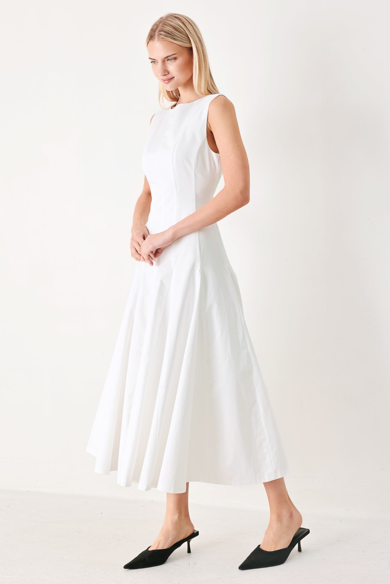 WHITE WOVEN MIDI DRESS