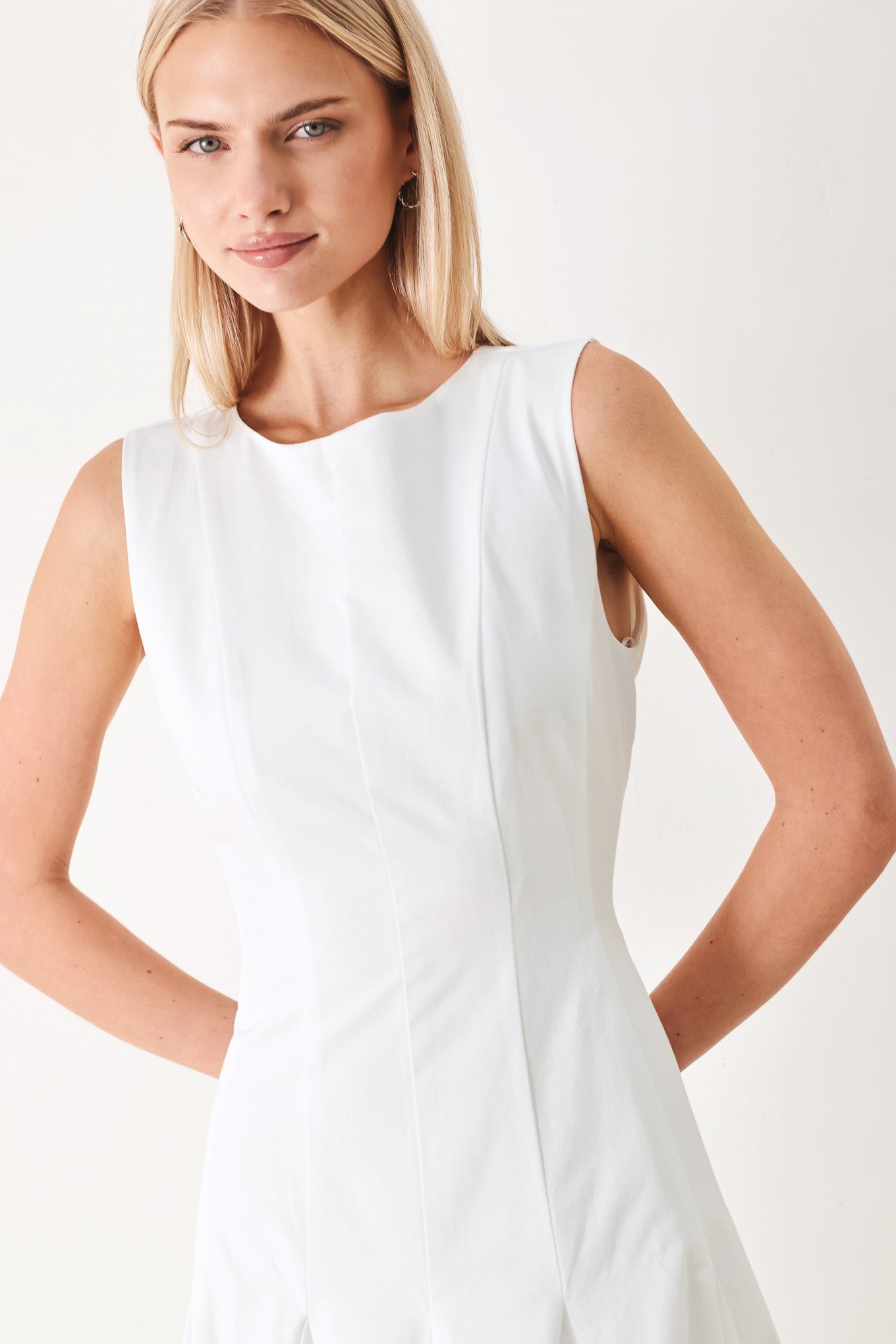 WHITE WOVEN MIDI DRESS