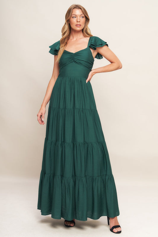 Summer Forest Green Woven Maxi Dress