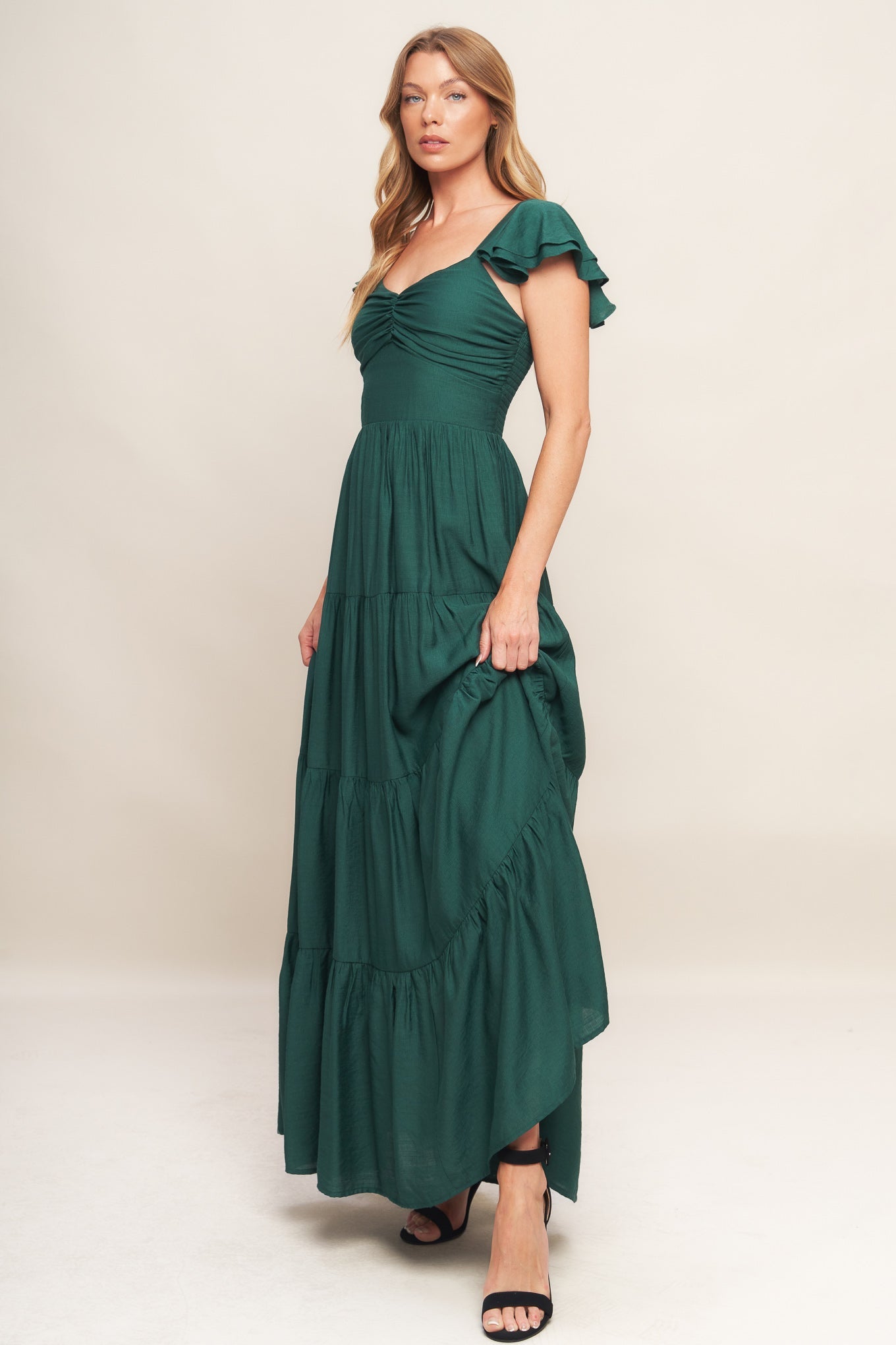 Summer Forest Green Woven Maxi Dress