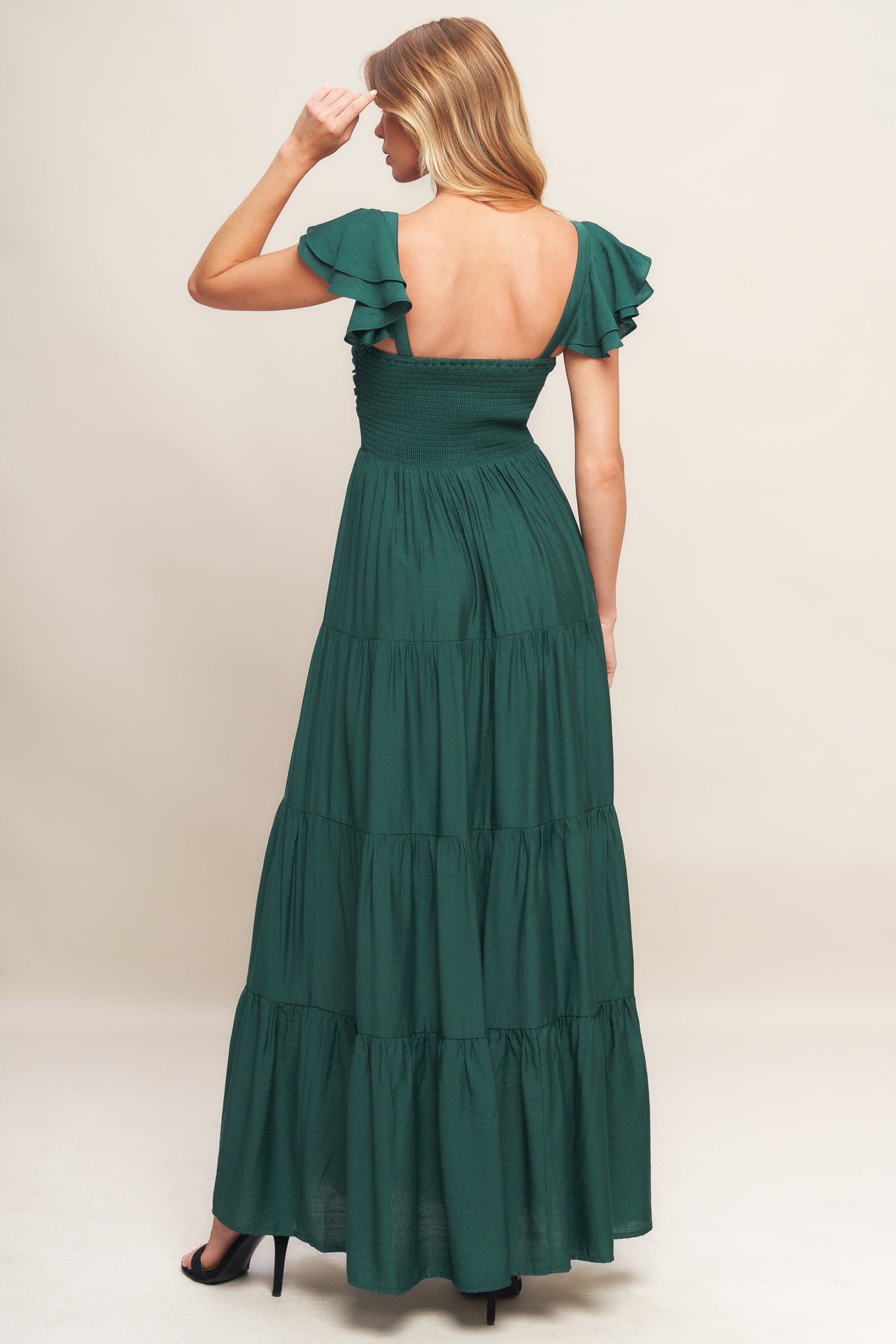 Summer Forest Green Woven Maxi Dress