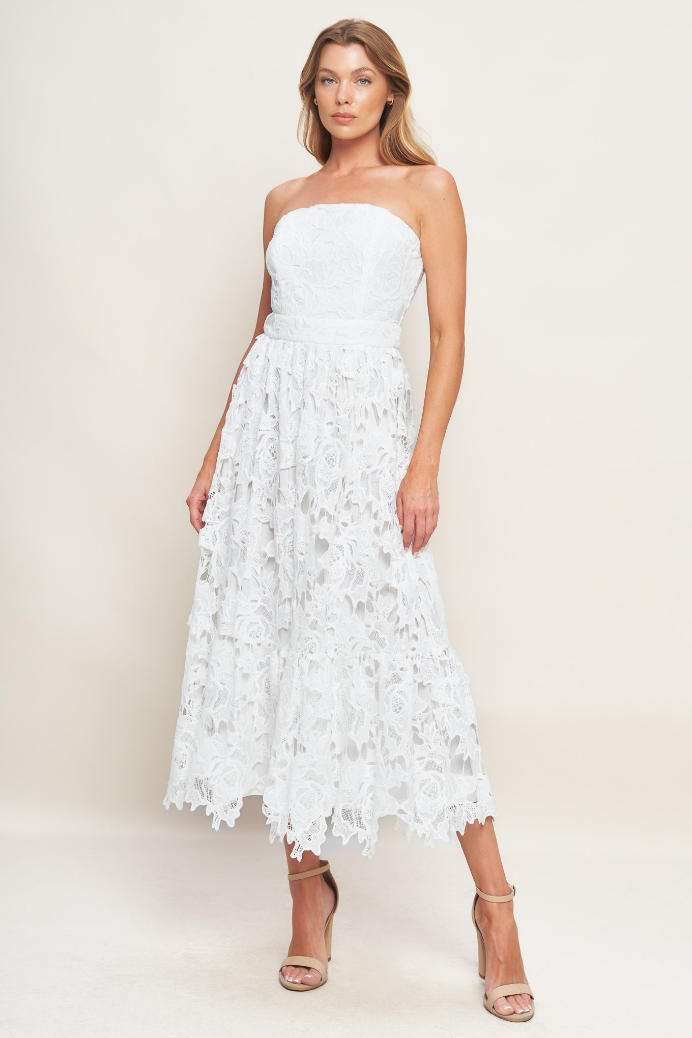 Carefree Lace Off White Midi Dress