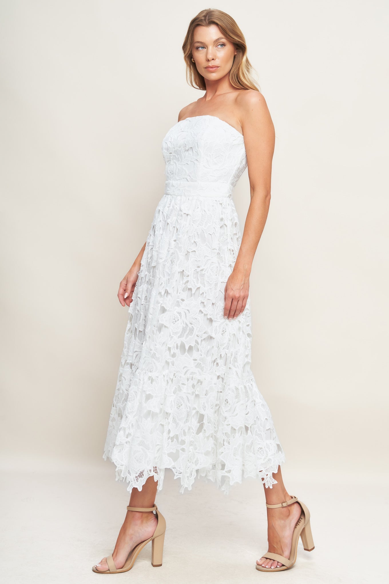 Carefree Lace Off White Midi Dress