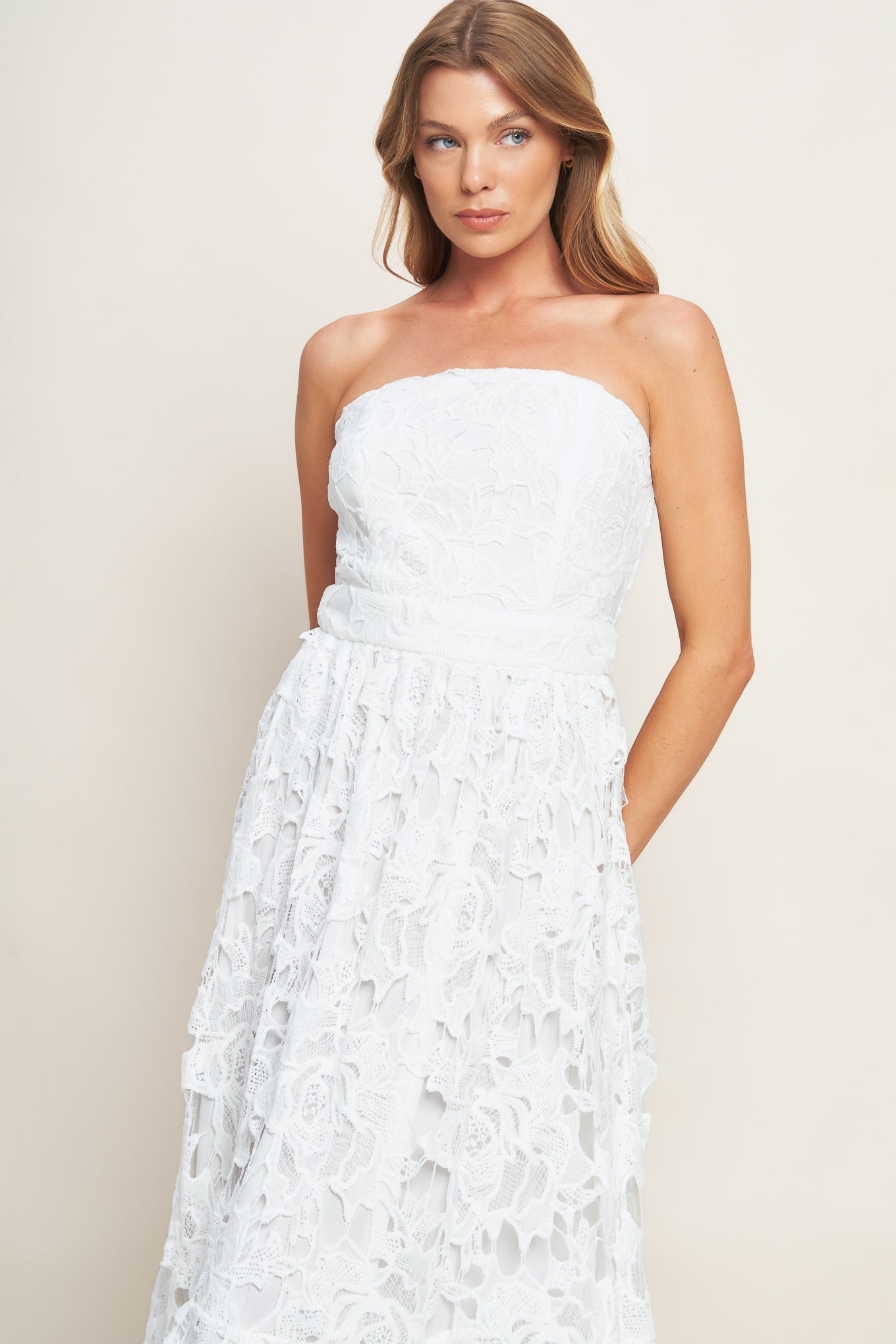 Carefree Lace Off White Midi Dress