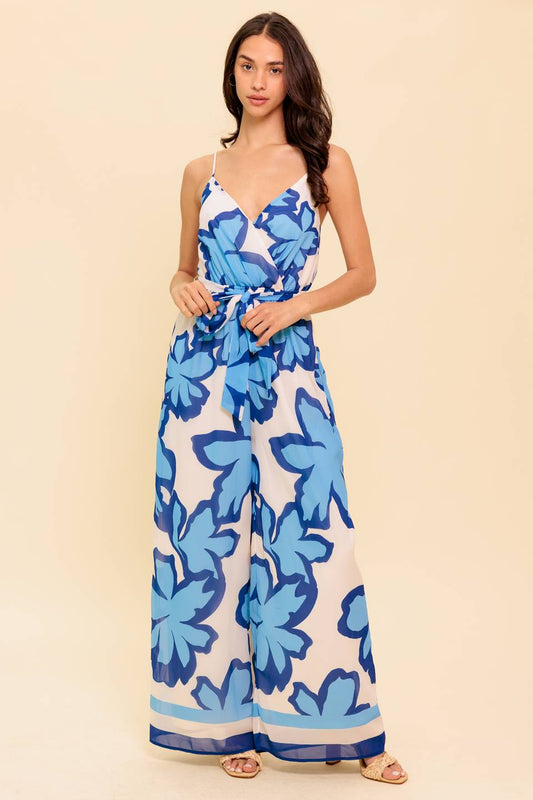 A Navy and White Wide Leg Jumpsuit
