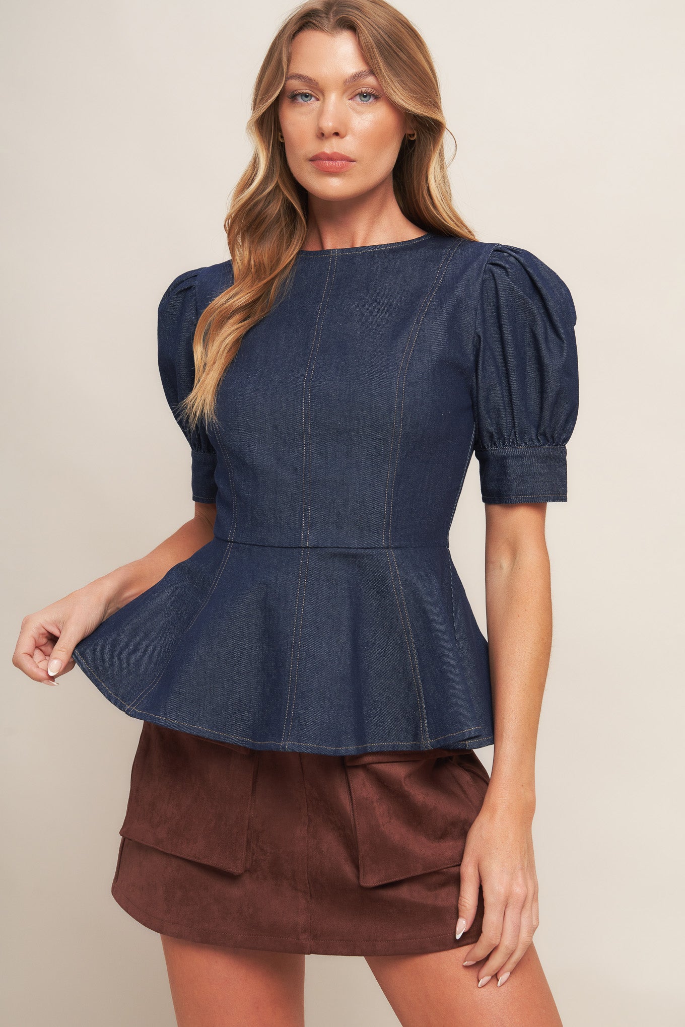 Classic Dark Denim Ruffle Top