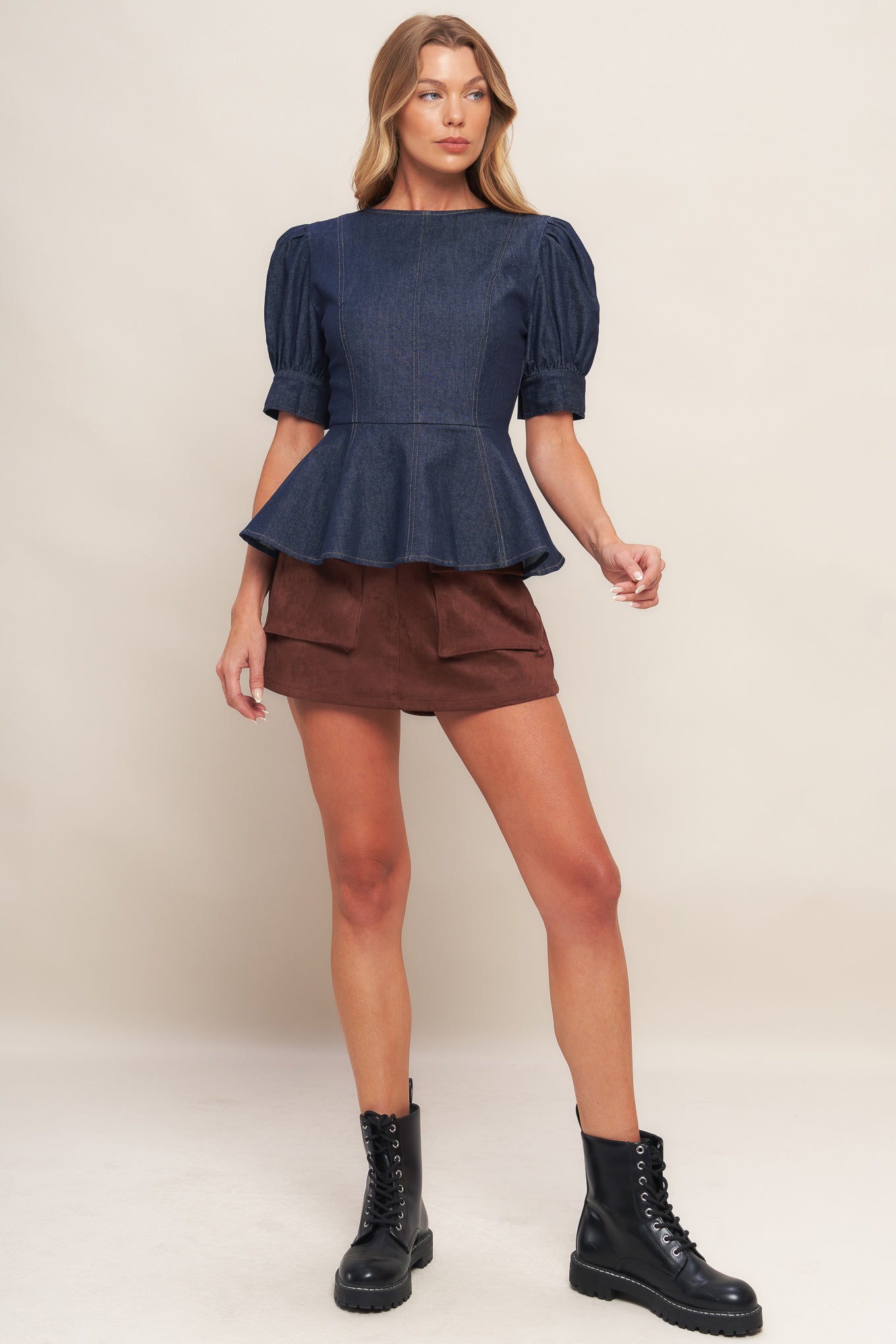 Classic Dark Denim Ruffle Top
