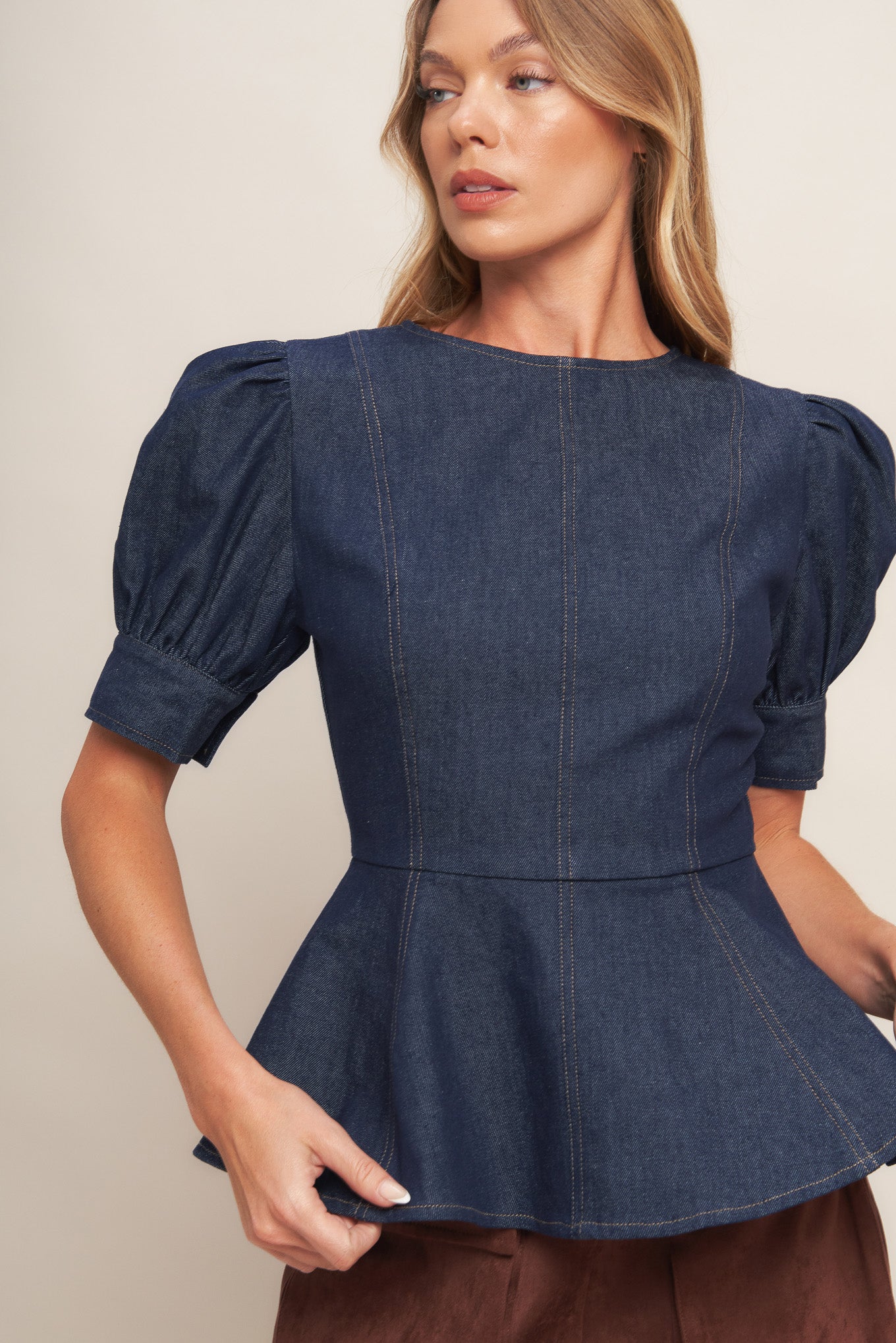 Classic Dark Denim Ruffle Top