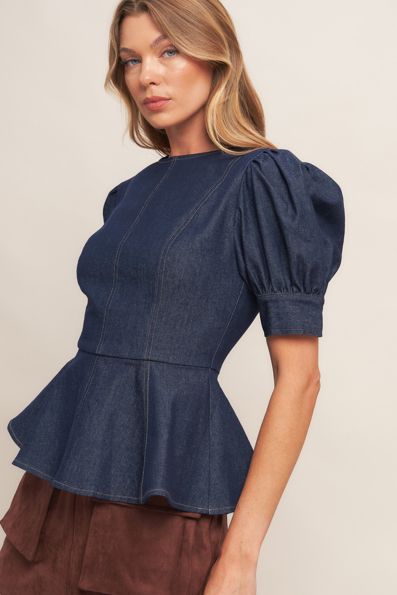 Classic Dark Denim Ruffle Top