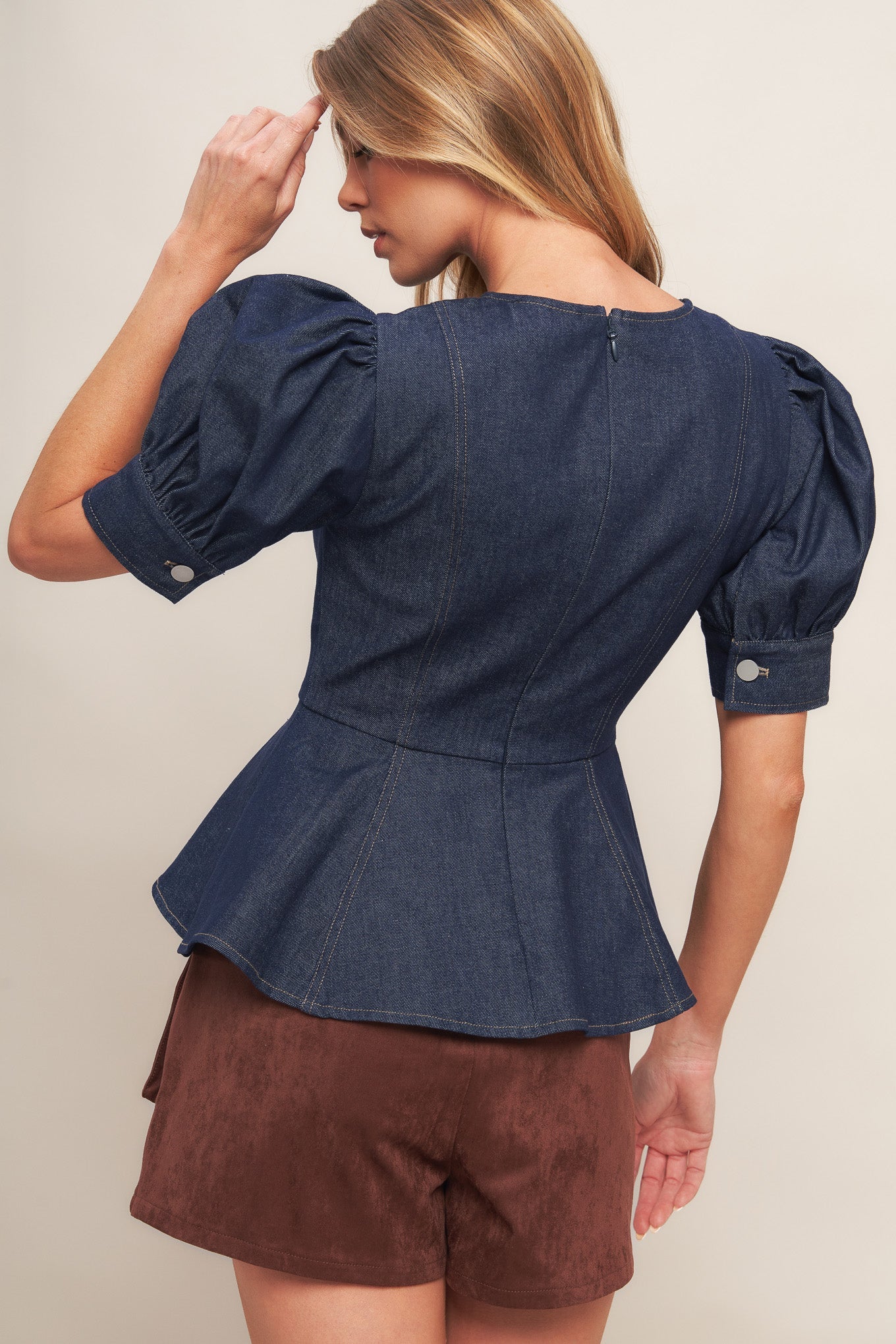 Classic Dark Denim Ruffle Top