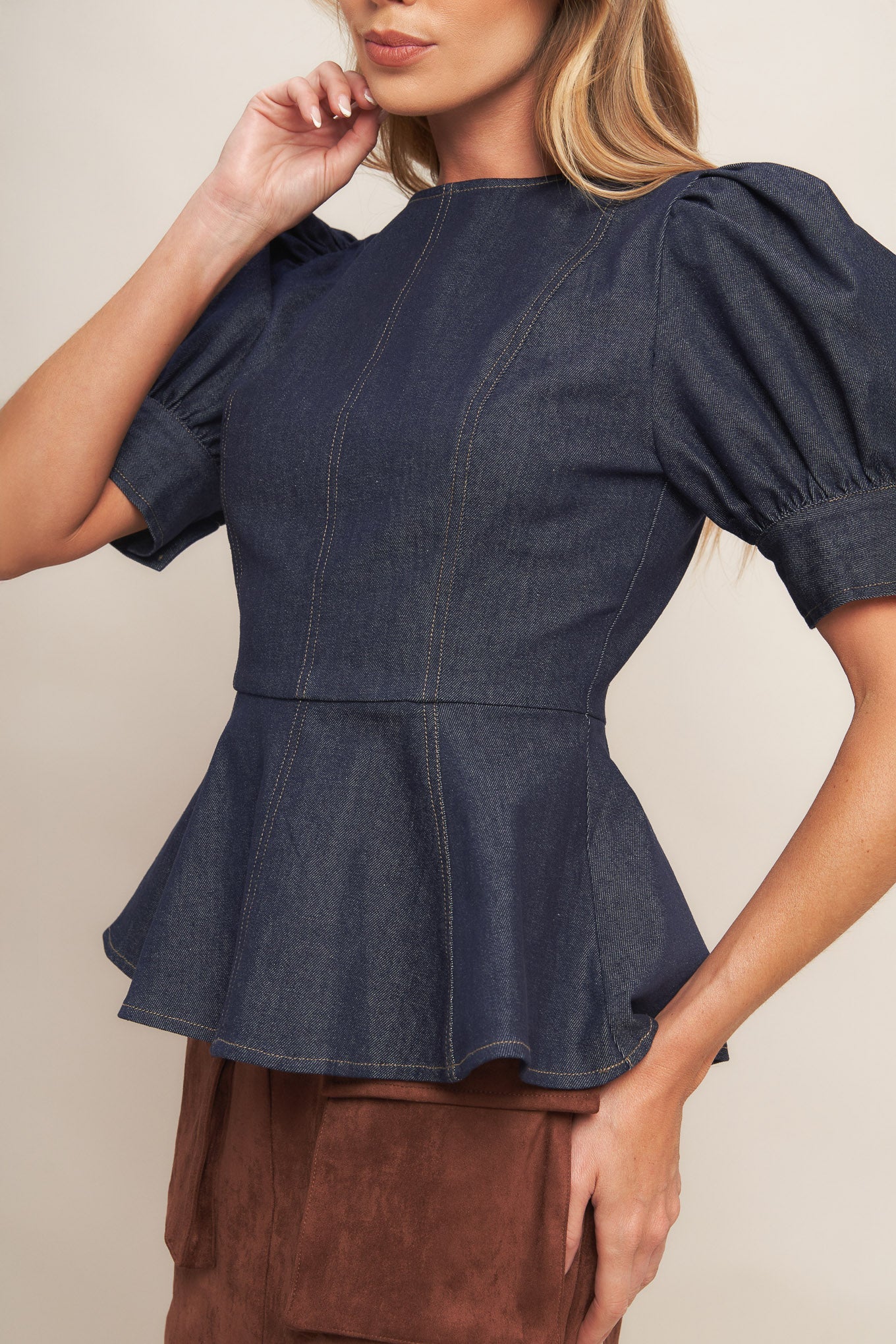 Classic Dark Denim Ruffle Top