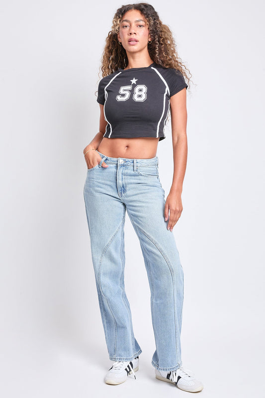 Women's Mid Rise Relaxed Rigid Straight Leg Jeans
