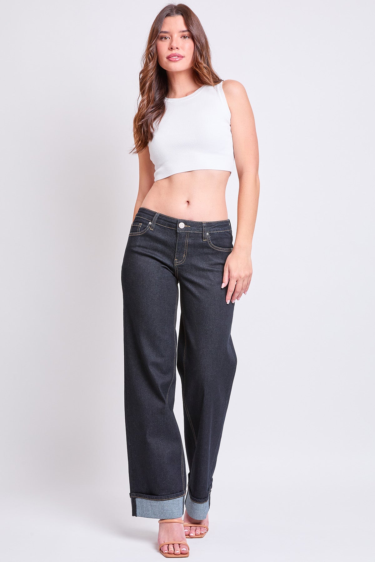 Women's Brittany Low Rise Wide Straight Leg Cuff Jeans
