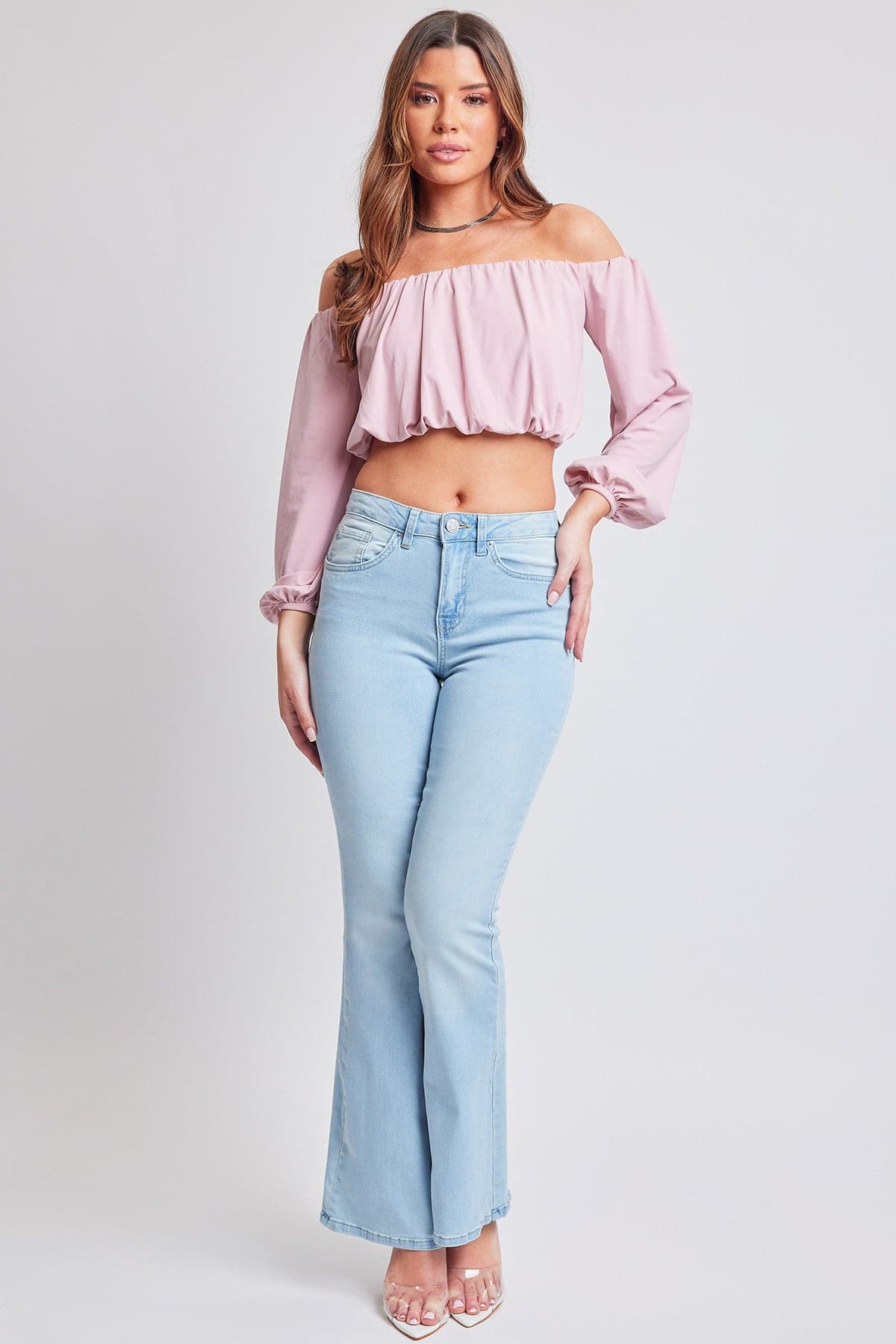 Women's Essential Non-Distressed Fitted Flare Leg Jeans