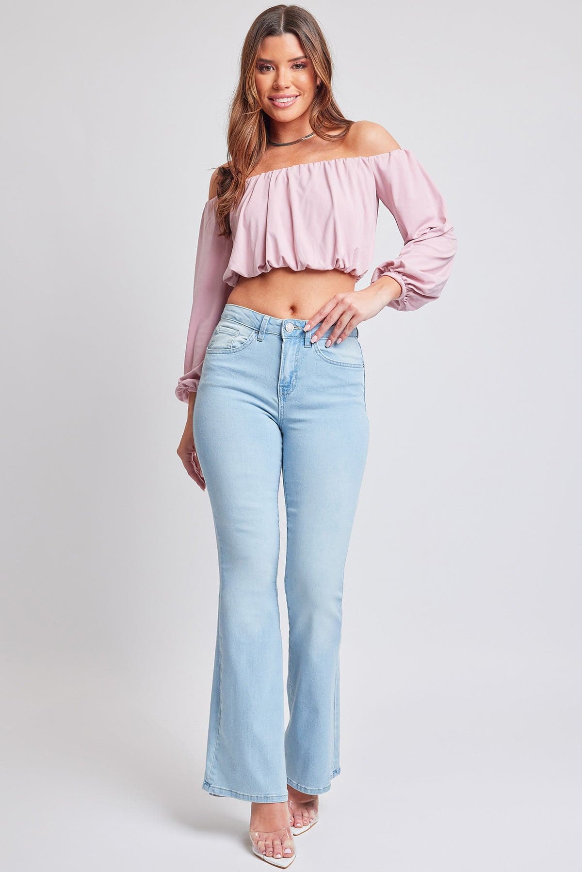 Women's Essential Non-Distressed Fitted Flare Leg Jeans