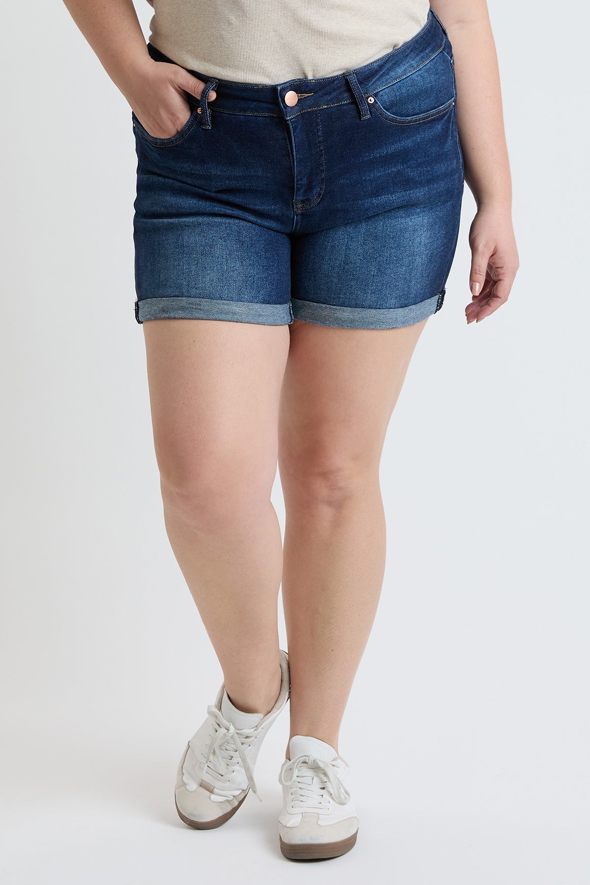 Women's Plus Premium Stretch Fold-Over Cuff Shorts