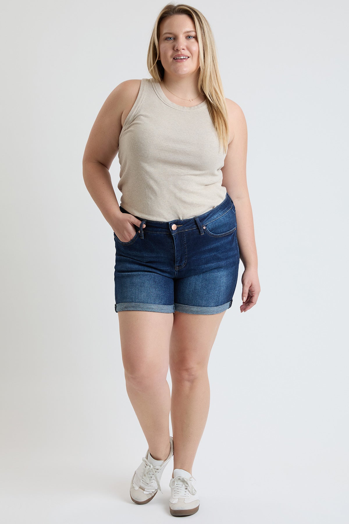 Women's Plus Premium Stretch Fold-Over Cuff Shorts