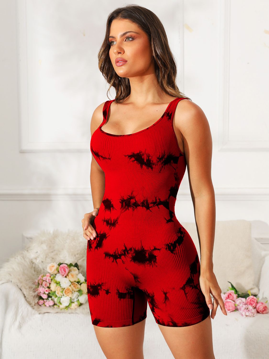 Tie-Dye Wide Spaghetti Strap Fitted Romper