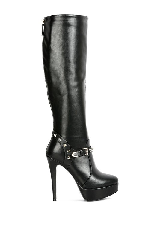 Nephele Silver Stud Stiletto Knee Leather Boots