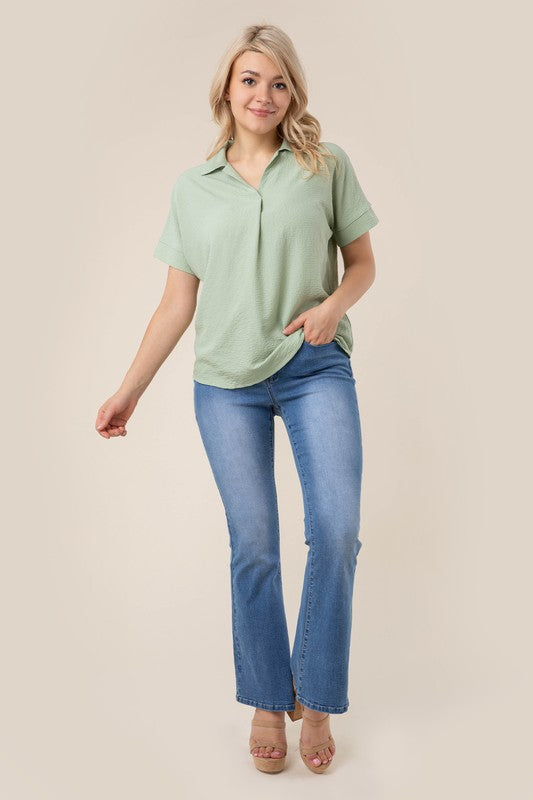 Collared Short Sleeve Blouse