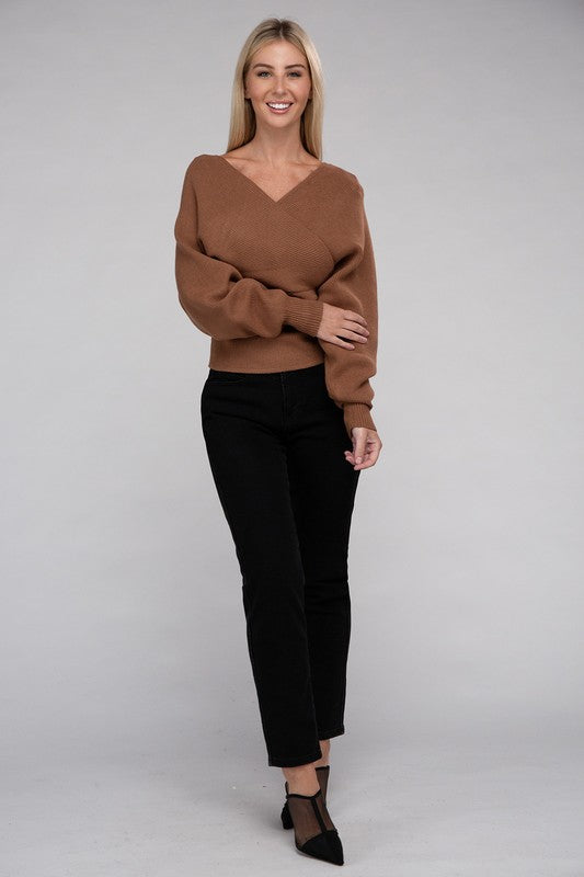 Viscose Cross Wrap Casual Pullover Sweater