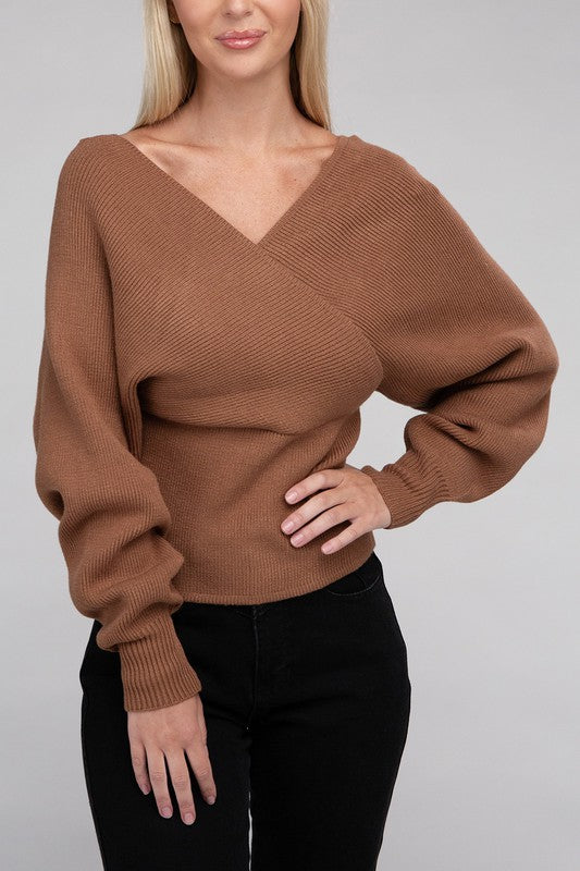 Viscose Cross Wrap Casual Pullover Sweater