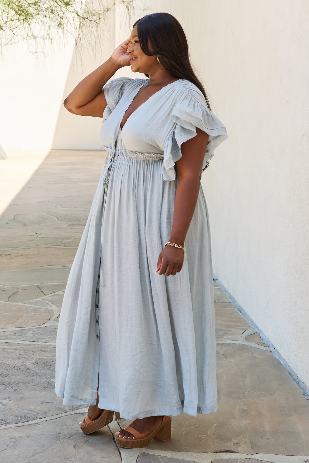 Simplicity First Buttoned Up Layered Maxi Dress