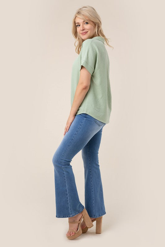 Collared Short Sleeve Blouse